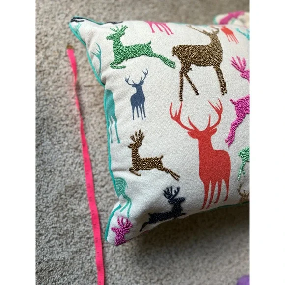 Vintage Pier‎ one Embroidered bedead Deer Pillow Throw Pillow Whimsical Decor - Picture 6 of 8